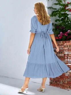 SHEIN Maternity Puff Sleeve Ruffle Hem Dress