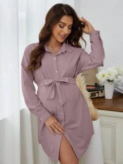 Maternity Drop Shoulder Belted Shirt Dress -Curated Swimwear 168119000136e59c964d7665bb276ab5187f4a4277 thumbnail 405x552