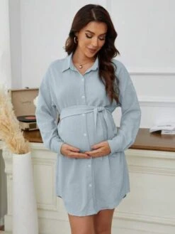 Maternity Drop Shoulder Belted Shirt Dress -Curated Swimwear 16811900604591512104112c4d93c844ccbfb9fa25 thumbnail 405x552