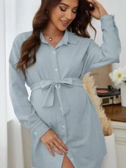 Maternity Drop Shoulder Belted Shirt Dress -Curated Swimwear 16811900636c252e21329106ff341b43275c445a43 thumbnail 405x552