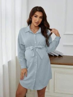 Maternity Drop Shoulder Belted Shirt Dress -Curated Swimwear 1681190066f3acaed002eb6030d5e18284bcb4d843 thumbnail 405x552