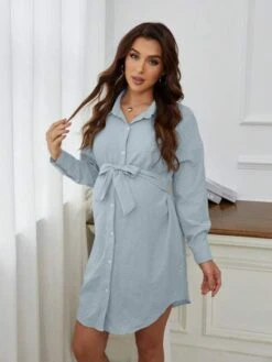 Maternity Drop Shoulder Belted Shirt Dress -Curated Swimwear 168119006951264d296fb7e919949fd7061b36ebd9 thumbnail 405x552