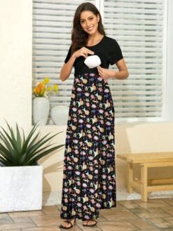 Maternity Floral Print Split Thigh Nursing Dress -Curated Swimwear 168119090296e38b3fba903af9b03ecd6ca13c842e thumbnail 405x552