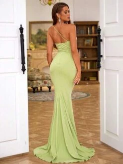 LOVE&LEMONADE One Shoulder Backless Mesh Panel Mermaid Hem Formal Dress