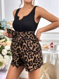 SHEIN Maternity Leopard Print Notched Neck Belted Romper -Curated Swimwear 168119308634f02e94c43e7208e6a7050da305fe80 thumbnail 405x552