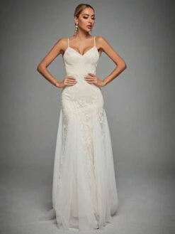 Contrast Mesh Hem Cami Wedding Dress -Curated Swimwear 16811950007221705f5daf2bc1ddc255bcaeecea92 thumbnail 405x552