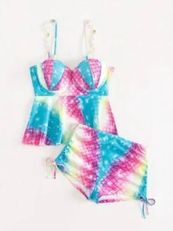 Fish Scales Print Push Up Shorts Bikini Swimsuit -Curated Swimwear 16811985683729077b5b8fab127fae07190821117a thumbnail 405x552