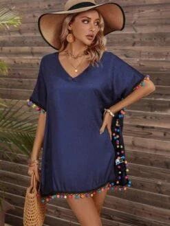 Pom Pom Batwing Sleeve Cover Up -Curated Swimwear 1681221002e3c30eabf133f53751d5b0e49aa4c1c8 thumbnail 405x552