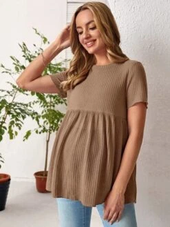 SHEIN Maternity Waffle Knit Peplum Tee -Curated Swimwear 168126688280eed61e435651518bae5e162480d924 thumbnail 405x552