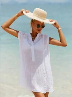 Solid Button Front Sleeveless Cover Up Dress -Curated Swimwear 1681274129b155d6497750d335d9cce4fb5499ba47 thumbnail 405x552
