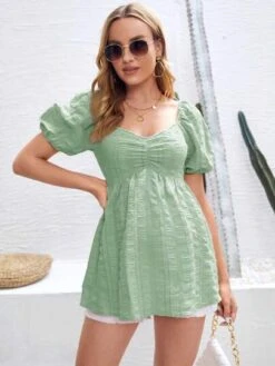 SHEIN Maternity Puff Sleeve Tie Backless Peplum Blouse