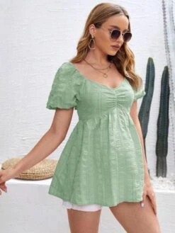 SHEIN Maternity Puff Sleeve Tie Backless Peplum Blouse -Curated Swimwear 16812773336daf1cf79ce4013468ff714d45f263d5 thumbnail 405x552