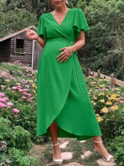 SHEIN Maternity Butterfly Sleeve Knot Side Wrap Dress -Curated Swimwear 16812773870f401bc947e0d3625dfbcb7d19e2f778 thumbnail 405x552