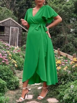 SHEIN Maternity Butterfly Sleeve Knot Side Wrap Dress -Curated Swimwear 168127739045f13882b335fe75cced165720a4fae5 thumbnail 405x552