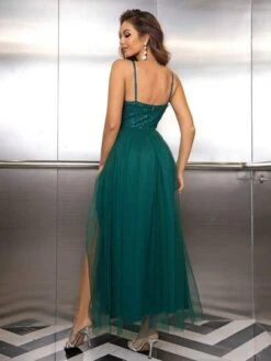 Joyfunear Contrast Sequin Mesh Overlay Cami Dress