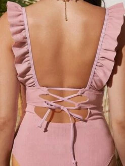 SHEIN Maternity Ruffle Trim Ruched One Piece Swimsuit -Curated Swimwear 1681281322f8e5420720731cdd5e7618cd712f3edb thumbnail 405x552