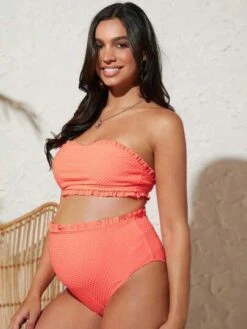 SHEIN Maternity Solid Frill Trim Bandeau Bikini Swimsuit -Curated Swimwear 16812822002ed2118da9541570ffd1562cb19d48f5 thumbnail 405x552