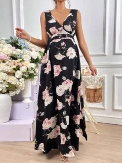 SHEIN Maternity Floral Print Split Thigh Dress -Curated Swimwear 168129709241bd4dc5d3b590c955297c6981bfd410 thumbnail 405x552