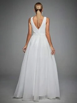 Plunging Neck Floor Length Wedding Dress
