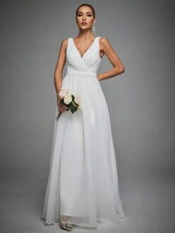 Plunging Neck Floor Length Wedding Dress -Curated Swimwear 168130200603f818d6ce37167f6a934ed9626c3790 thumbnail 405x552