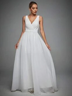 Plunging Neck Floor Length Wedding Dress -Curated Swimwear 1681302010c798df82ff75c252f7f0fa5f4571d55b thumbnail 405x552