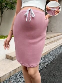 SHEIN Maternity Adjustable Drawstring Waist Solid Skirt -Curated Swimwear 16813546033a0db30f656eb7812d054e3096562865 thumbnail 405x552