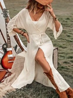 Solid Wrap Belted Kimono