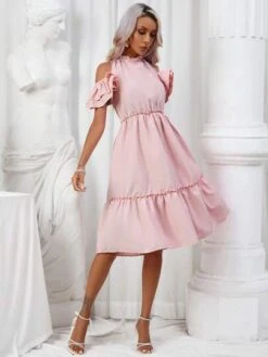 SHEIN Essnce Cold Shoulder Ruffle Hem Dress -Curated Swimwear 1681357282cc26057543ee91acd622082d08e6232b thumbnail 405x552