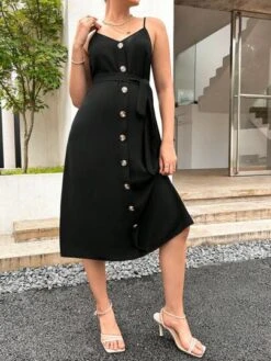 SHEIN Maternity Button Front Belted Cami Dress -Curated Swimwear 168136543751c951346e60e5510ed2085ab53543e5 thumbnail 405x552