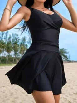 Criss Cross Front Ruched Ruffle Hem One Piece Swimsuit -Curated Swimwear 168136628416837769da107d9372b98eeb0a900f31 thumbnail 405x552