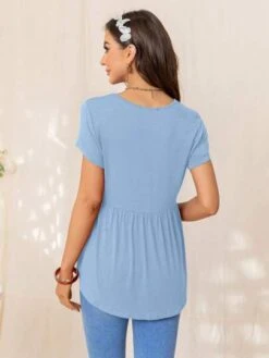 DEARCASE Maternity Solid Lace Trim Curved Hem Tee