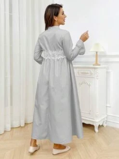 Maternity Mock Neck Flounce Sleeve Ruffle Trim Dress