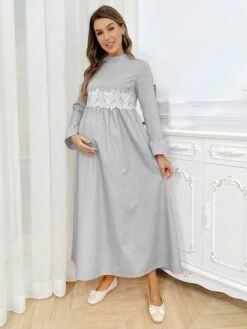 Maternity Mock Neck Flounce Sleeve Ruffle Trim Dress -Curated Swimwear 16813695574343942fc451f97db2c91c278fbd0ec7 thumbnail 405x552