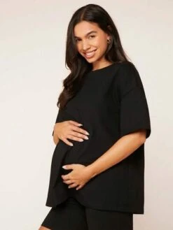 SHEIN BASICS Maternity 100% Cotton Solid Drop Shoulder Tee -Curated Swimwear 16813700326441dcf01b72bb5af1c1678bb516dd14 thumbnail 405x552