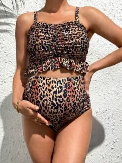 SHEIN Maternity Leopard Print Ruffle Hem Bikini Swimsuit -Curated Swimwear 16814352191603032b37634fc662b8a94fb6c82097 thumbnail 405x552