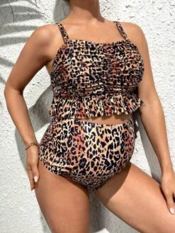 SHEIN Maternity Leopard Print Ruffle Hem Bikini Swimsuit -Curated Swimwear 16814352257c779c12f2c7f7cc156951d0c6da9cb5 thumbnail 405x552