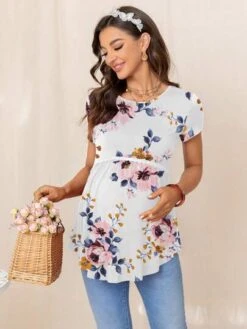 DEARCASE Maternity Floral Print Curved Hem Tee -Curated Swimwear 16814374142a3f6b11cbf686f42fba9af494af058e thumbnail 405x552