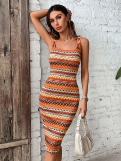 SHEIN VCAY Chevron Print Bodycon Dress -Curated Swimwear 1681438928d00a9e6871b1f6c68b50e75e42fb9d1f thumbnail 405x552