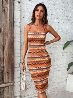 SHEIN VCAY Chevron Print Bodycon Dress -Curated Swimwear 1681438934bdffa3f32838024c2048a4ffa36adb49 thumbnail 405x552
