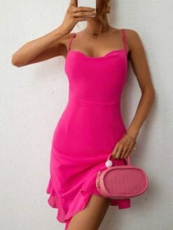 SHEIN Privé Draped Collar Ruffle Hem Cami Dress -Curated Swimwear 16814417494211f9c6b705ab71f4e75d68e77c34e7 thumbnail 405x552