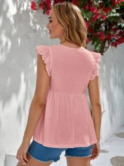 SHEIN Maternity Eyelet Embroidery Butterfly Sleeve Peplum Tee