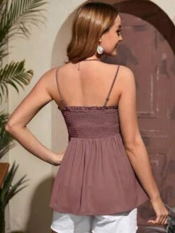 SHEIN Maternity Button Front Shirred Frill Trim Cami Top