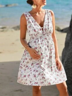 SHEIN Maternity Allover Floral Print Plunging Neck Dress -Curated Swimwear 1681615739e84355ce1e79754d659bb79f7bfbe424 thumbnail 405x552