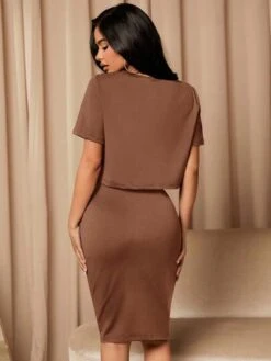 SHEIN Maternity Solid Crop Tee & Adjustable Waist Skirt Set