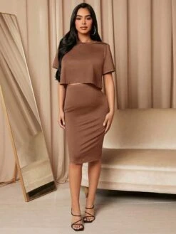 SHEIN Maternity Solid Crop Tee & Adjustable Waist Skirt Set -Curated Swimwear 1681695365eaa6ac05f7d40641c5472a767731f892 thumbnail 405x552