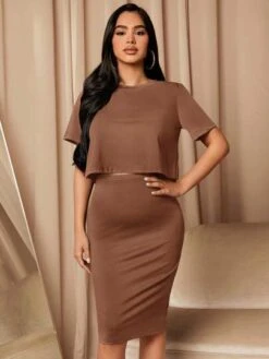 SHEIN Maternity Solid Crop Tee & Adjustable Waist Skirt Set -Curated Swimwear 1681695368c9a45fe54e6dd4f529f91bd90a8d9189 thumbnail 405x552