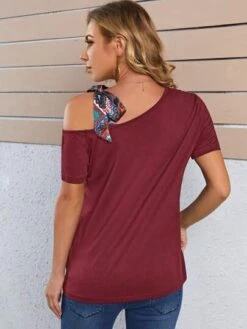 SHEIN Maternity Asymmetrical Neck Knot Shoulder Tee