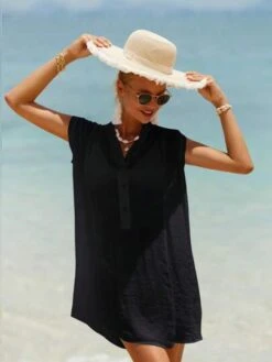 Solid Button Front Cover Up Dress -Curated Swimwear 1681696379f60d7fa68e8b790a140624225c34efb5 thumbnail 405x552