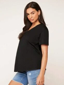 SHEIN BASICS Maternity 100% Cotton V-neck Drop Shoulder Solid Tee -Curated Swimwear 1681700994b3f4d701c393c0b2ad8485f5df413d23 thumbnail 405x552