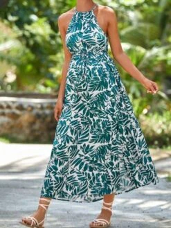 SHEIN Maternity Tropical Print Split Hem Belted Halter Dress -Curated Swimwear 16817038343b120ac37ff4acdf8150457e4195f8bb thumbnail 405x552